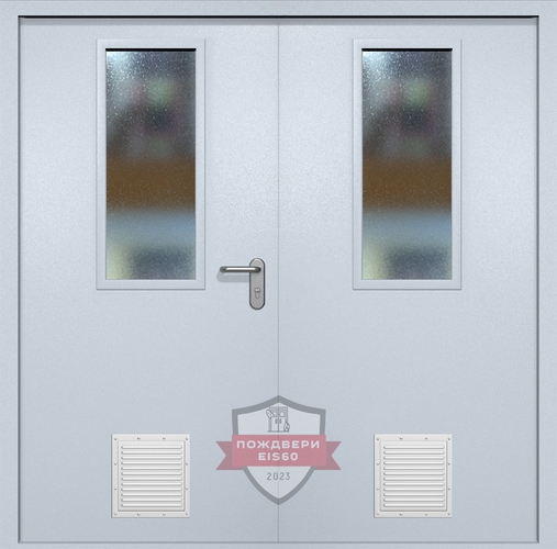 Двупольная противопожарная дверь ei60 RAL 7035 с узкими стеклопакетами (стыковочный узел 2 шт) Двупольная противопожарная дверь ei60 RAL 7035 с узкими стеклопакетами (стыковочный узел 2 шт)