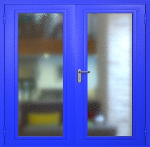 Двупольная противопожарная дверь eiw60 RAL 5002 с максимальным остеклением (обе створки) Двупольная противопожарная дверь eiw60 RAL 5002 с максимальным остеклением (обе створки)