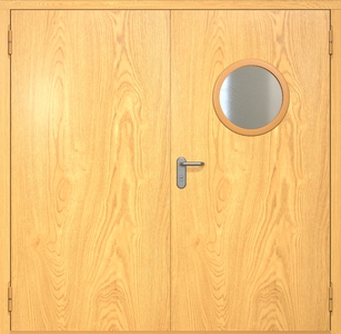 Двупольная противопожарная дверь ei60 МДФ с круглым стеклопакетом