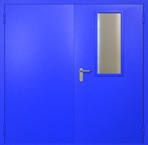 Двупольная противопожарная дверь ei60 RAL 5002 с узким стеклопакетом Двупольная противопожарная дверь ei60 RAL 5002 с узким стеклопакетом