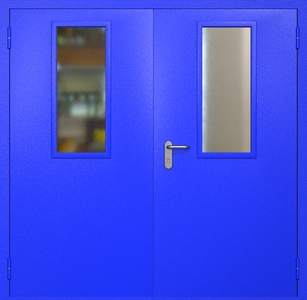 Двупольная противопожарная дверь ei60 RAL 5002 с узкими стеклопакетами Двупольная противопожарная дверь ei60 RAL 5002 с узкими стеклопакетами