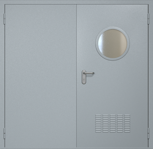 Двупольная техническая стальная дверь RAL 7040 с круглым стеклопакетом (вентиляция) Двупольная техническая стальная дверь RAL 7040 с круглым стеклопакетом (вентиляция)
