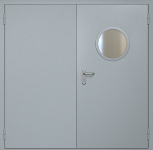 Двупольная противопожарная дверь ei60 RAL 7040 с круглым стеклопакетом