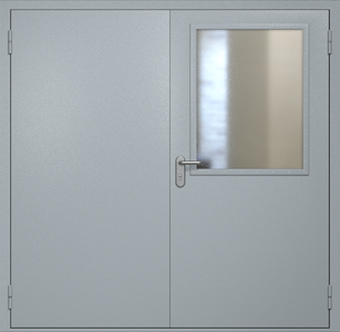 Двупольная противопожарная дверь ei60 RAL 7040 с широким стеклопакетом Двупольная противопожарная дверь ei60 RAL 7040 с широким стеклопакетом