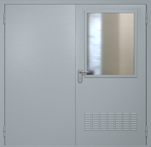 Двупольная техническая стальная дверь RAL 7040 с широким стеклопакетом (вентиляция)