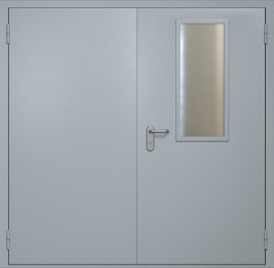 Двупольная противопожарная дверь ei60 RAL 7040 с узким стеклопакетом