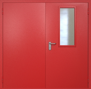 Двупольная противопожарная дверь ei60 RAL 3000 с узким стеклопакетом Двупольная противопожарная дверь ei60 RAL 3000 с узким стеклопакетом