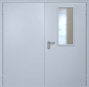 Двупольная противопожарная дверь ei60 RAL 7035 с узким стеклопакетом