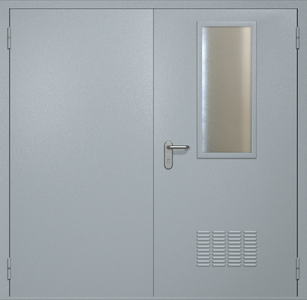 Двупольная техническая стальная дверь RAL 7040 с узким стеклопакетом (вентиляция)