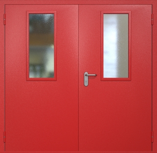 Двупольная противопожарная дверь ei60 RAL 3000 с узкими стеклопакетами Двупольная противопожарная дверь ei60 RAL 3000 с узкими стеклопакетами