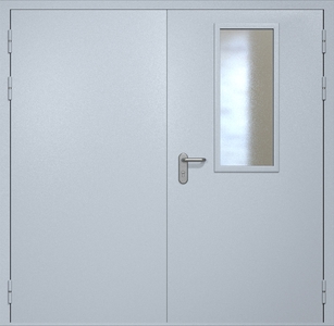 Двупольная противопожарная дверь eis60 RAL 7035 с узким стеклопакетом