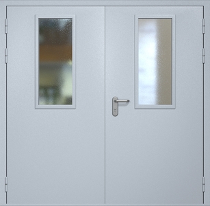 Двупольная противопожарная дверь eis60 RAL 7035 с узкими стеклопакетами