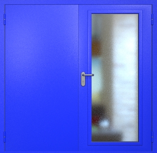 Двупольная противопожарная дверь eiw60 RAL 5002 с максимальным остеклением