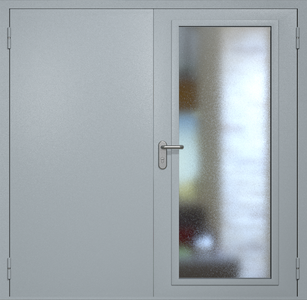 Двупольная противопожарная дверь eiw60 RAL 7040 с максимальным остеклением