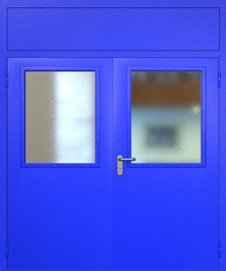 Двупольная техническая дверь RAL 5002 с широкими стеклопакетами (фрамуга)