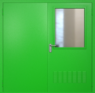 Двупольная техническая стальная дверь RAL 6038 с широким стеклопакетом (вентиляция) Двупольная техническая стальная дверь RAL 6038 с широким стеклопакетом (вентиляция)