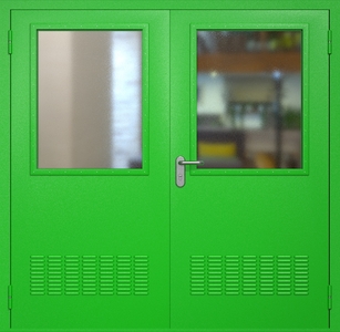 Двупольная техническая стальная дверь RAL 6038 с широкими стеклопакетами (вентиляция)