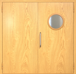 Двупольная техническая дверь МДФ с круглым стеклопакетом (ручка-скоба)