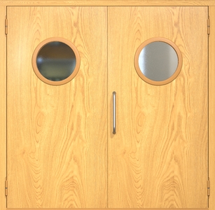 Двупольная техническая дверь МДФ с круглыми стеклопакетами (ручка-скоба) Двупольная техническая дверь МДФ с круглыми стеклопакетами (ручка-скоба)