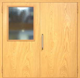 Двупольная техническая дверь МДФ с широким стеклопакетом (ручка-скоба)