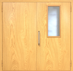 Двупольная техническая дверь МДФ с узким стеклопакетом (ручка-скоба)