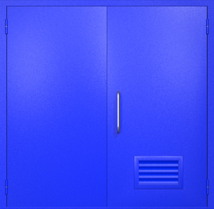 Двупольная техническая дверь RAL 5002 (ручка-скоба, вентиляция-жалюзи)