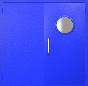 Двупольная техническая дверь RAL 5002 с круглым стеклопакетом (ручка-скоба)