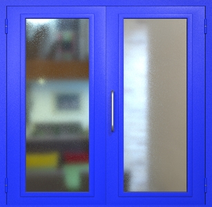 Двупольная техническая дверь RAL 5002 с максимальным остеклением (ручка-скоба, обе створки) Двупольная техническая дверь RAL 5002 с максимальным остеклением (ручка-скоба, обе створки)