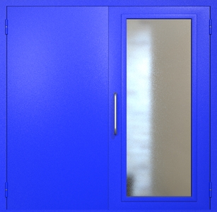 Двупольная техническая дверь RAL 5002 с максимальным остеклением (ручка-скоба)