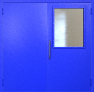 Двупольная техническая дверь RAL 5002 с широким стеклопакетом (ручка-скоба)