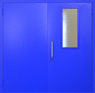 Двупольная техническая дверь RAL 5002 с узким стеклопакетом (ручка-скоба)