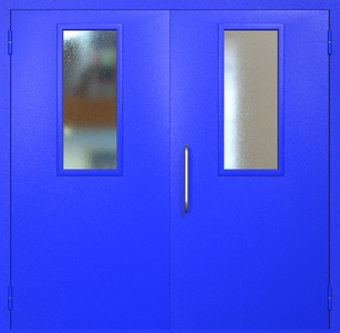 Двупольная техническая дверь RAL 5002 с узкими стеклопакетами (ручка-скоба)