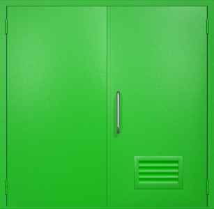 Двупольная техническая дверь RAL 6038 (ручка-скоба, вентиляция-жалюзи)