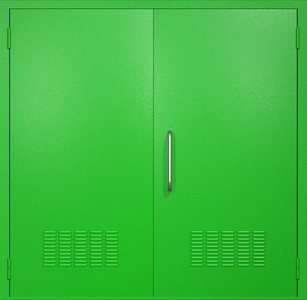 Двупольная техническая дверь RAL 6038 (ручка-скоба, вентиляция 2 шт)