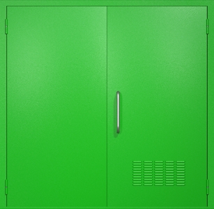 Двупольная техническая дверь RAL 6038 (ручка-скоба, вентиляция)