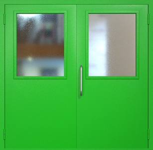 Двупольная техническая дверь RAL 6038 с широкими стеклопакетами (ручка-скоба) Двупольная техническая дверь RAL 6038 с широкими стеклопакетами (ручка-скоба)