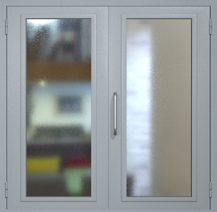 Двупольная техническая дверь RAL 7040 с максимальным остеклением (ручка-скоба, обе створки)