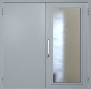 Двупольная техническая дверь RAL 7040 с максимальным остеклением (ручка-скоба)