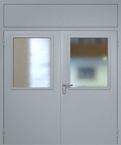 Двупольная техническая дверь RAL 7040 с широкими стеклопакетами (фрамуга)