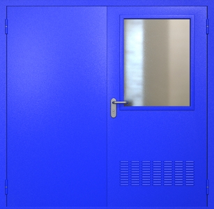 Двупольная техническая стальная дверь RAL 5002 с широким стеклопакетом (вентиляция) Двупольная техническая стальная дверь RAL 5002 с широким стеклопакетом (вентиляция)