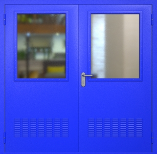 Двупольная техническая стальная дверь RAL 5002 с широкими стеклопакетами (вентиляция)