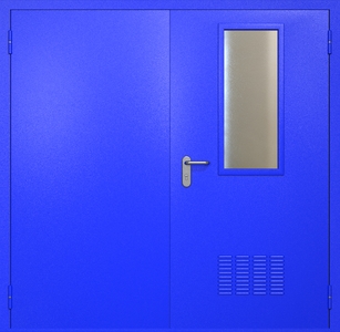 Двупольная техническая стальная дверь RAL 5002 с узким стеклопакетом (вентиляция)