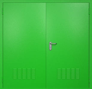 Двупольная техническая стальная дверь RAL 6038 (вентиляция 2 шт) Двупольная техническая стальная дверь RAL 6038 (вентиляция 2 шт)