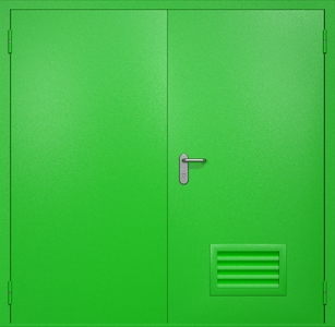 Двупольная техническая стальная дверь RAL 6038 (вентиляция-жалюзи)