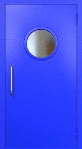 Однопольная техническая дверь RAL 5002 с круглым стеклопакетом (ручка-скоба)