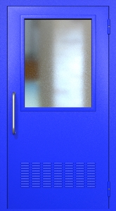 Однопольная техническая дверь RAL 5002 с широким стеклопакетом (ручка-скоба, вентиляция) Однопольная техническая дверь RAL 5002 с широким стеклопакетом (ручка-скоба, вентиляция)