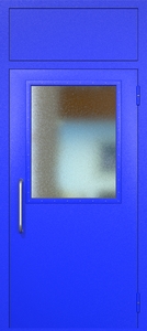 Однопольная техническая дверь RAL 5002 с широким стеклопакетом (ручка-скоба, фрамуга) Однопольная техническая дверь RAL 5002 с широким стеклопакетом (ручка-скоба, фрамуга)