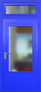 Однопольная техническая дверь RAL 5002 с удлиненным широким стеклопакетом (остекленная фрамуга)