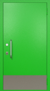 Однопольная техническая дверь RAL 6038 (ручка-скоба, отбойник) Однопольная техническая дверь RAL 6038 (ручка-скоба, отбойник)