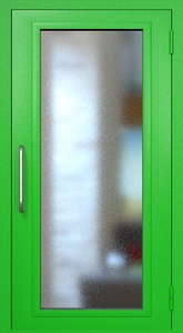 Однопольная техническая дверь RAL 6038 с максимальным остеклением (ручка-скоба) Однопольная техническая дверь RAL 6038 с максимальным остеклением (ручка-скоба)
